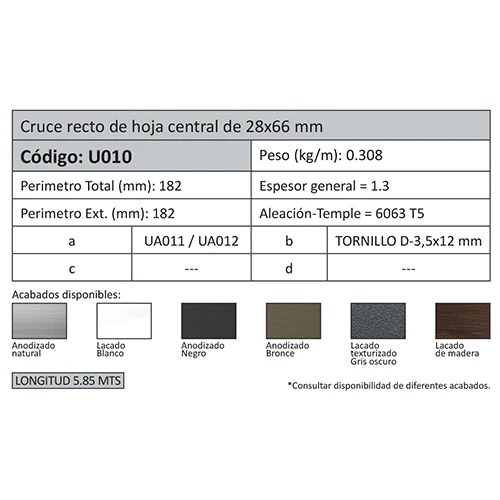 Perfil Cruce Recto Hoja Central De 28X66. Espesor 1.3 Mm. Largo 5.85 Mts. Acabado Anodizado Negro 15 - Image 2