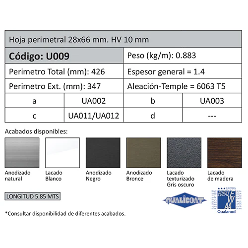 Perfil Hoja Perimetral De 28X66 HV 10 Mm. Espesor 1.4 Mm. Largo 5.85 Mts. Acabado Lacado Madera Text - Image 2