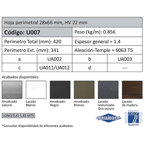 Perfil Hoja Perimetral De 28X66 HV 22 Mm. Espesor 1.4 Mm. Largo 5.85 Mts. Acabado Lacado Blanco. - Image 2