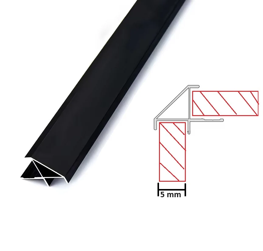 Perfil Remate Esquina Recto 45° Laminas De 5Mm Bambú WPC PVC 3M Long Negro
