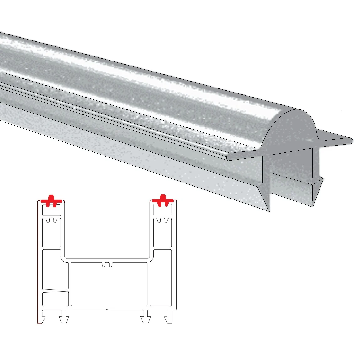 Perfil Riel Convexo Deslizante De Aluminio Refuerzo Para Via Corredera En Perfiles UPVC De Marco Perimetral Para Puertas Y Ventanas De Mayor Peso Serie 60Mm Upview