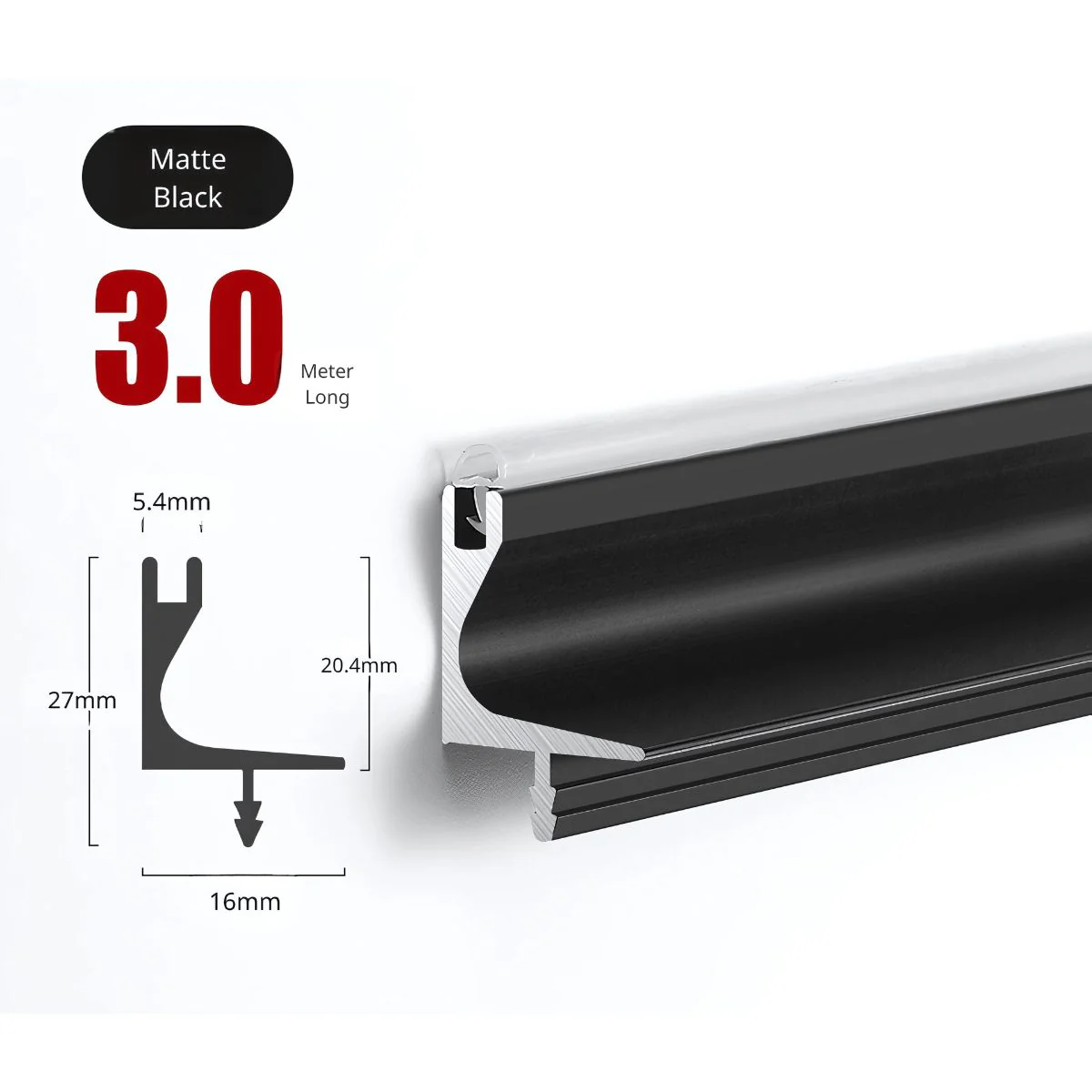 Perfil Superior Tipo Gola Para Muebles Modulares Cocina. (3 Metros) Negro Mate Para Gabinetes Sin Tiradores. Ideal Para Cocina. - Image 2
