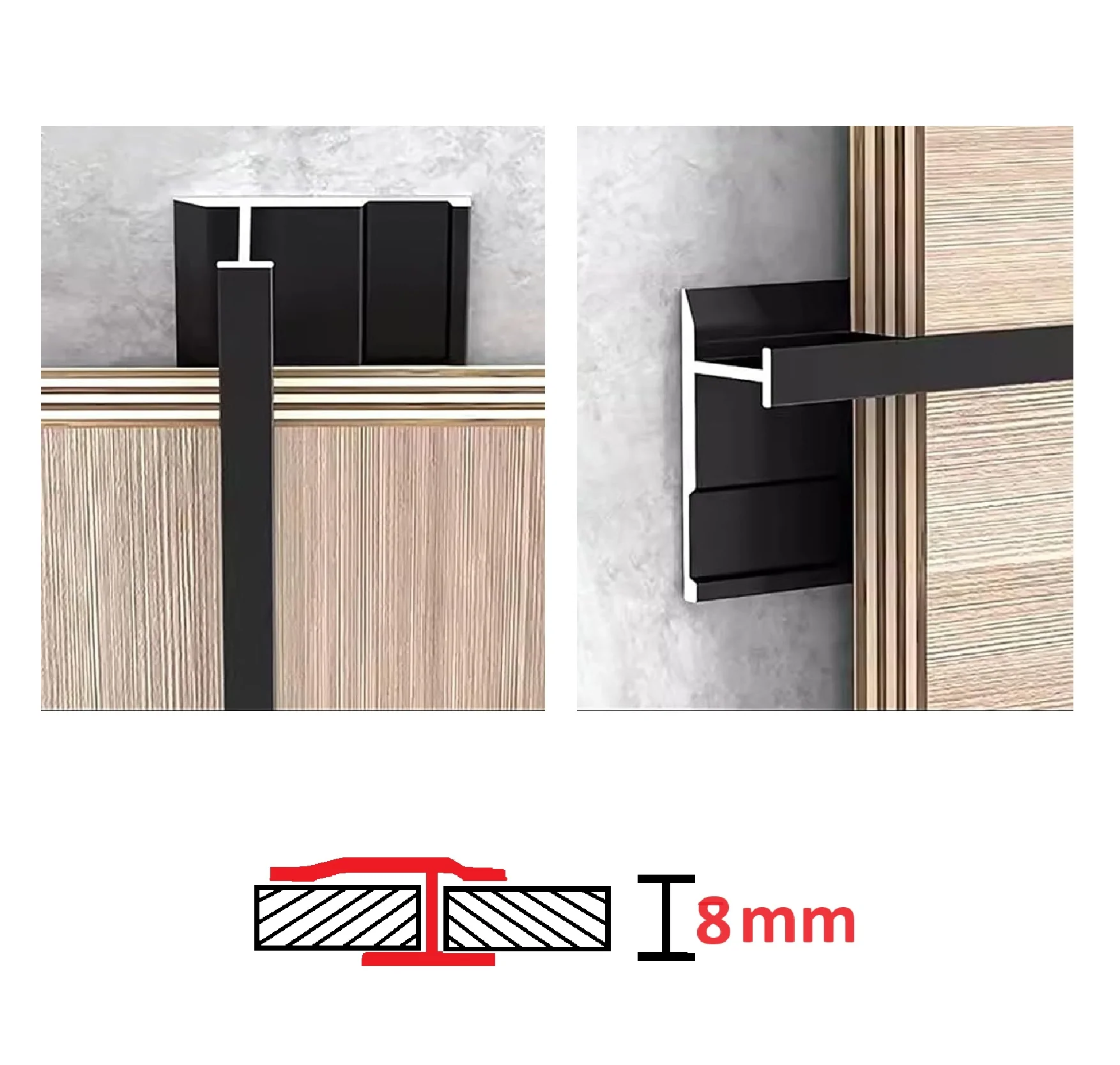 Perfil T Remate Central Entre Laminas De 8 Mm Bambú WPC PVC 3M Long Negro