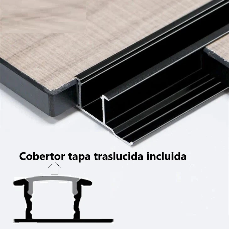 Perfil LED U Moldura Con Cobertor (Led No Incluido) Para Panel 5 Mm 3M Long Negro