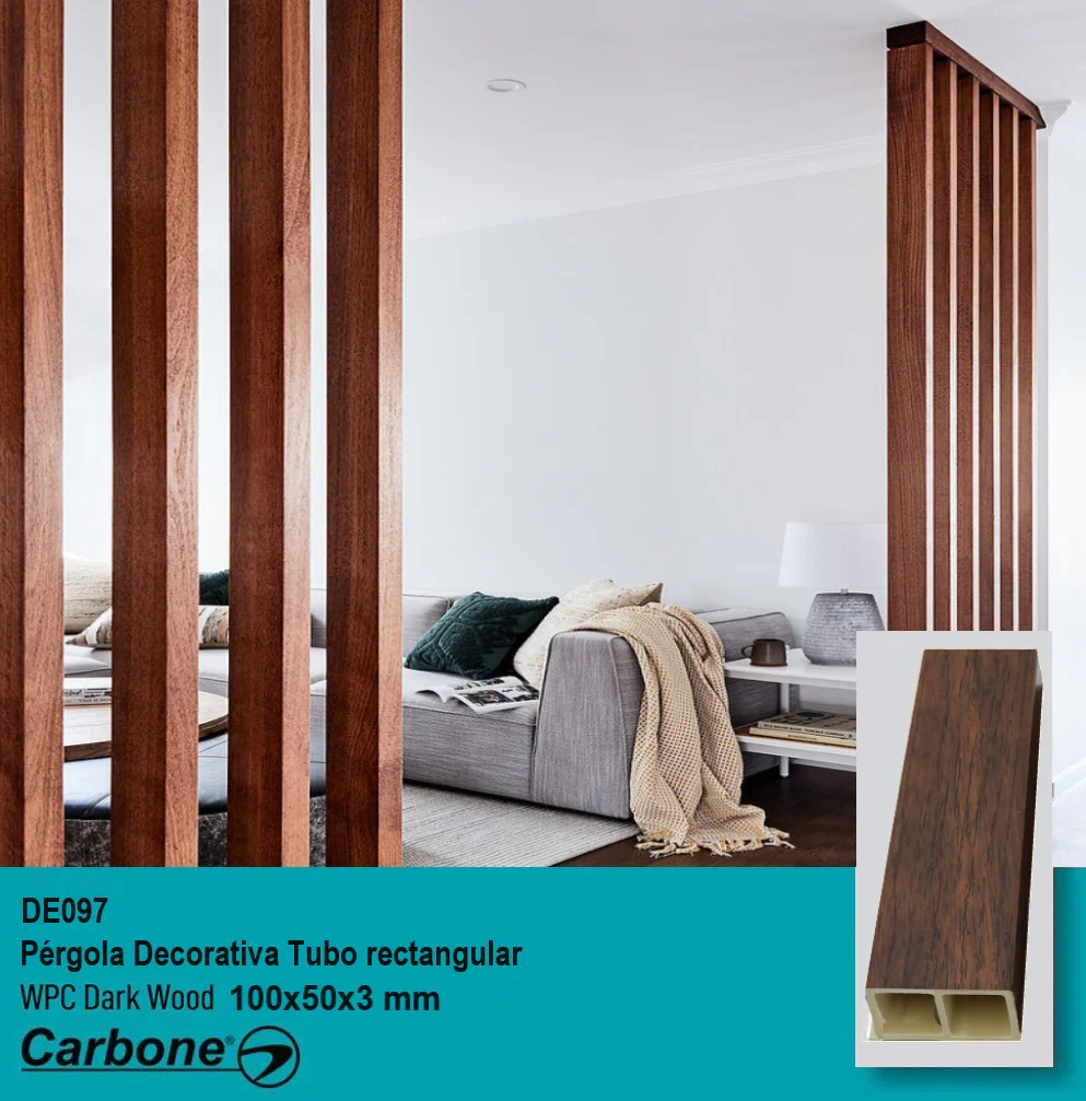 Pergola Decorativa Tubo WPC 4X2" Dark Wood Rectangular 100X50x2900mm