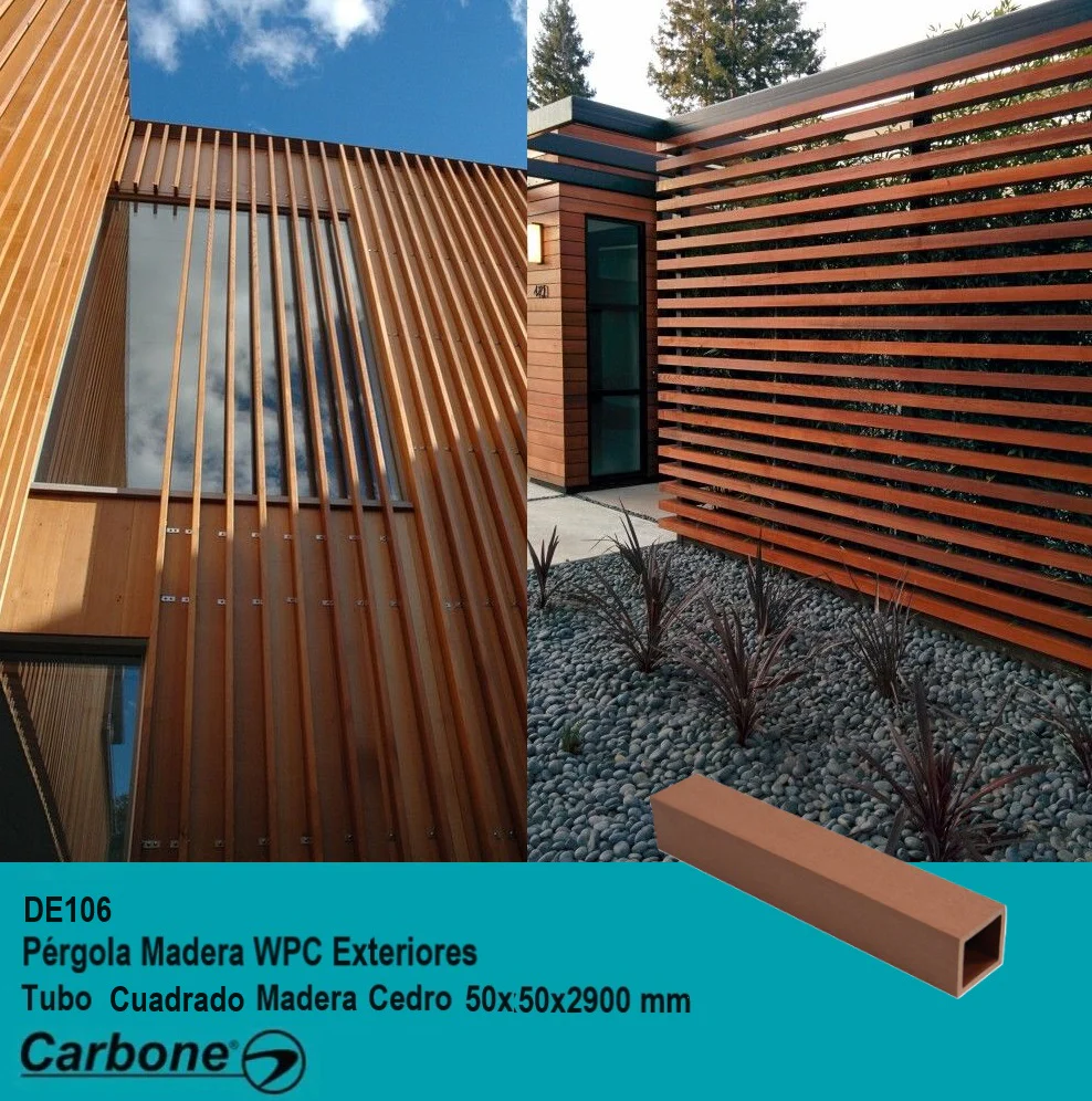 Pergola WPC Tubo Cuadrado Acabado Madera Cedro Exteriores 2" 50X50x2900mm