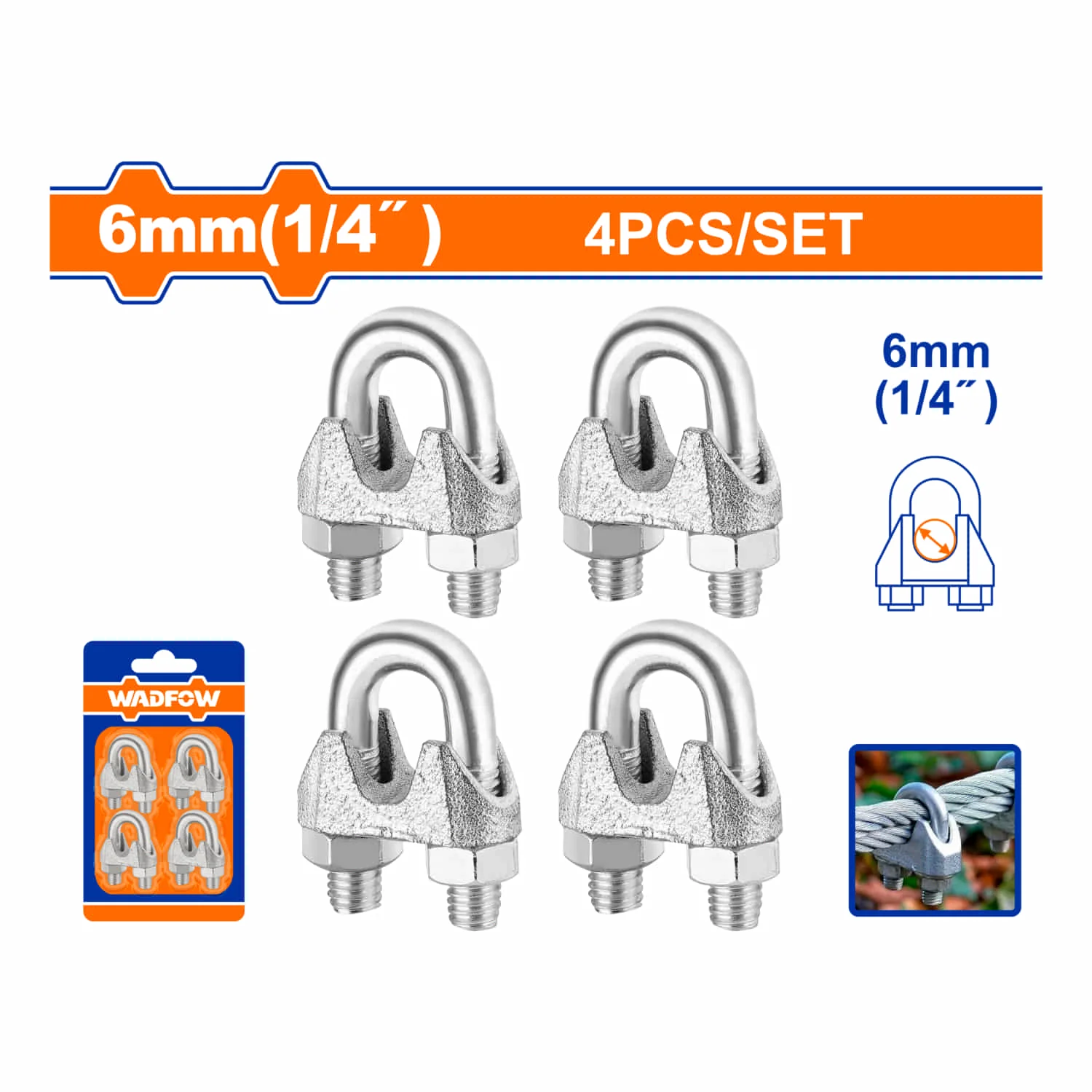 Perros Para Cable De Acero Guayas. Clips De Cuerda De Alambre 1/4" Hierro Maleable Electro-Galvanizado. Para Fijar Cuerda De Alambre. Set De 4 Piezas. - Image 2