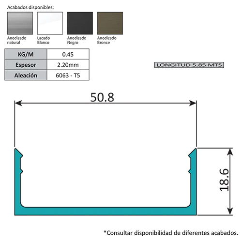 PF-113 Tapa Plana Decorativa Muro Cortina Perfil Visto. Espesor 2.2 Mm. Largo 5.85 Mts. Acabado Anod - Image 2
