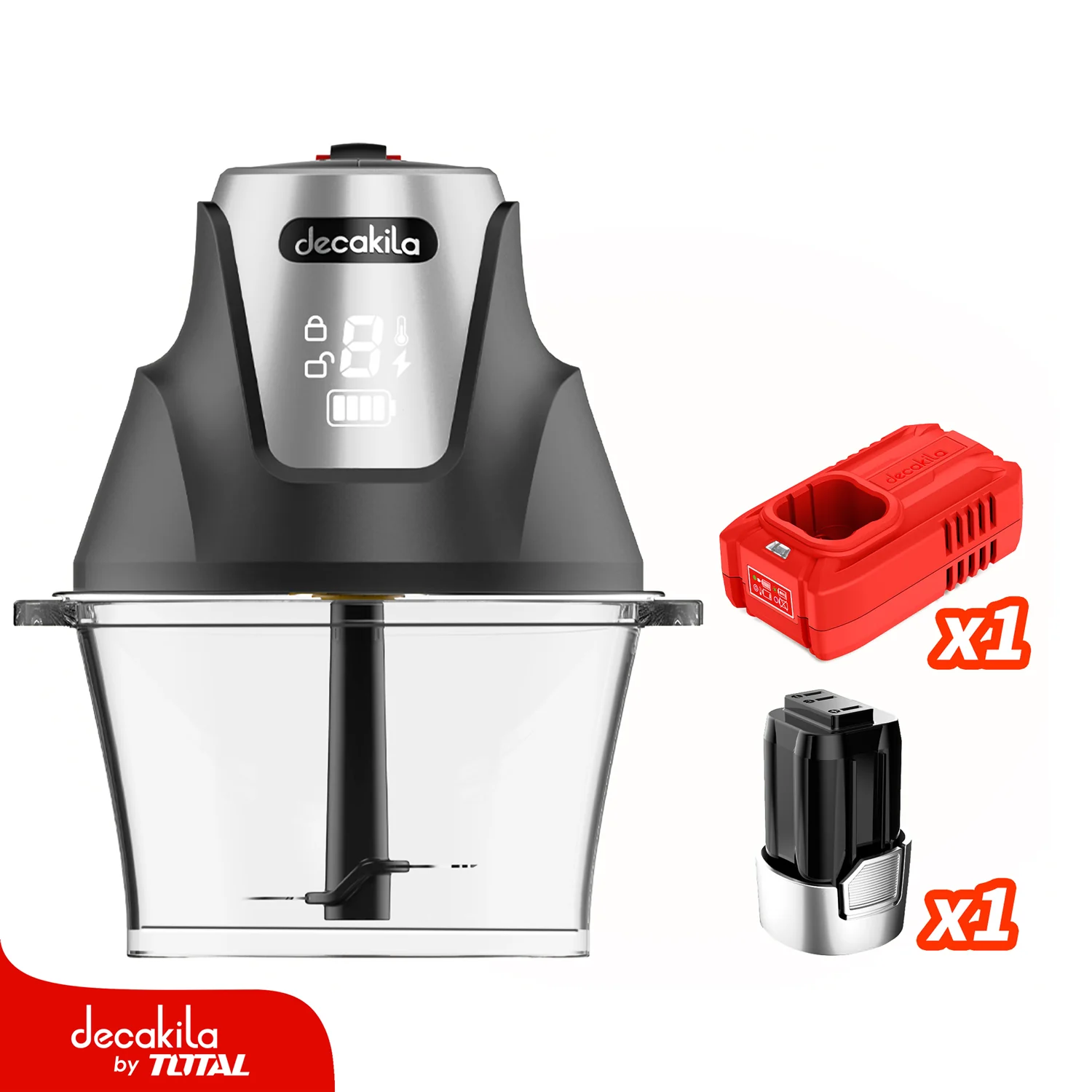 Picador De Alimentos Inalámbrico Gris De 2L Con Bowl De Vidrio Y Cuchillas De Acero Inoxidable. Incluye Batería + Cargador. - Image 2