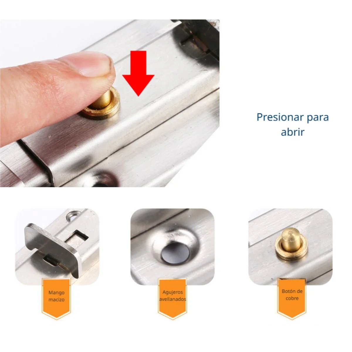 Picaporte De 4” De Acero Inoxidable. Pasador Con Botón Y Tornillos Incluidos. Cerrojo. Pestillo. - Image 3