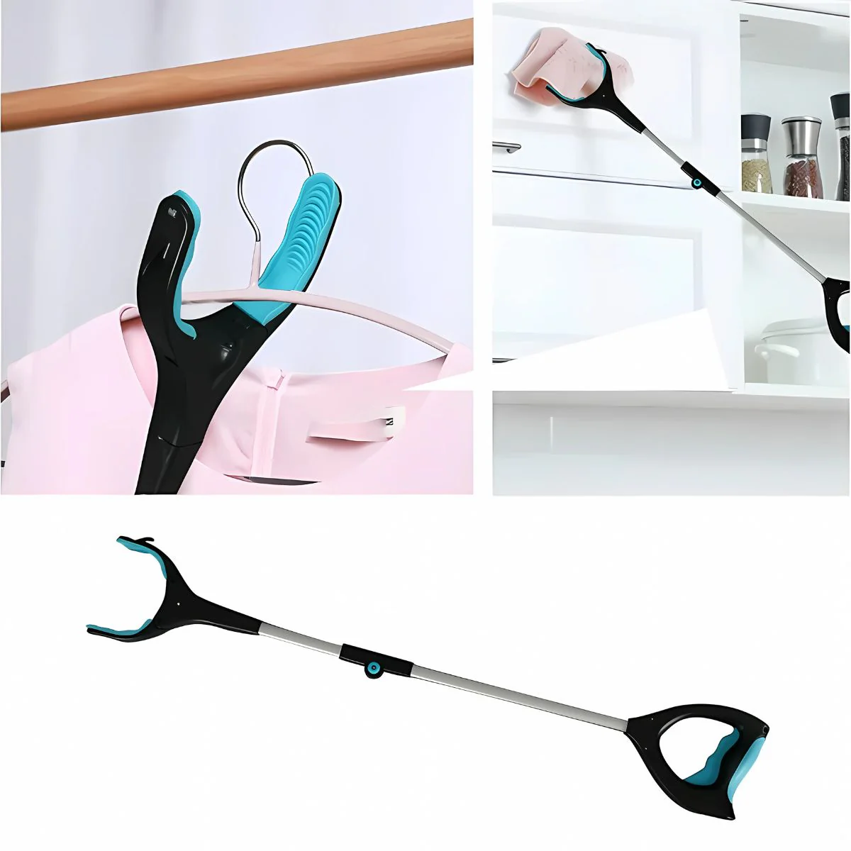 Picker Pinza Extensible Para Alcanzar Objetos Difíciles. Agarrador Multiusos Con Luz LED Y Cabezal Giratorio.