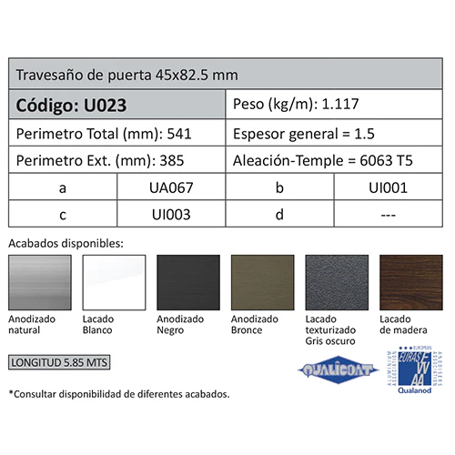 Pilastra Marco Fijo Puerta. Espesor 1.5 Mm. Largo 5.85 Mts. Acabado Anodizado Silver 15 Micron. - Image 2