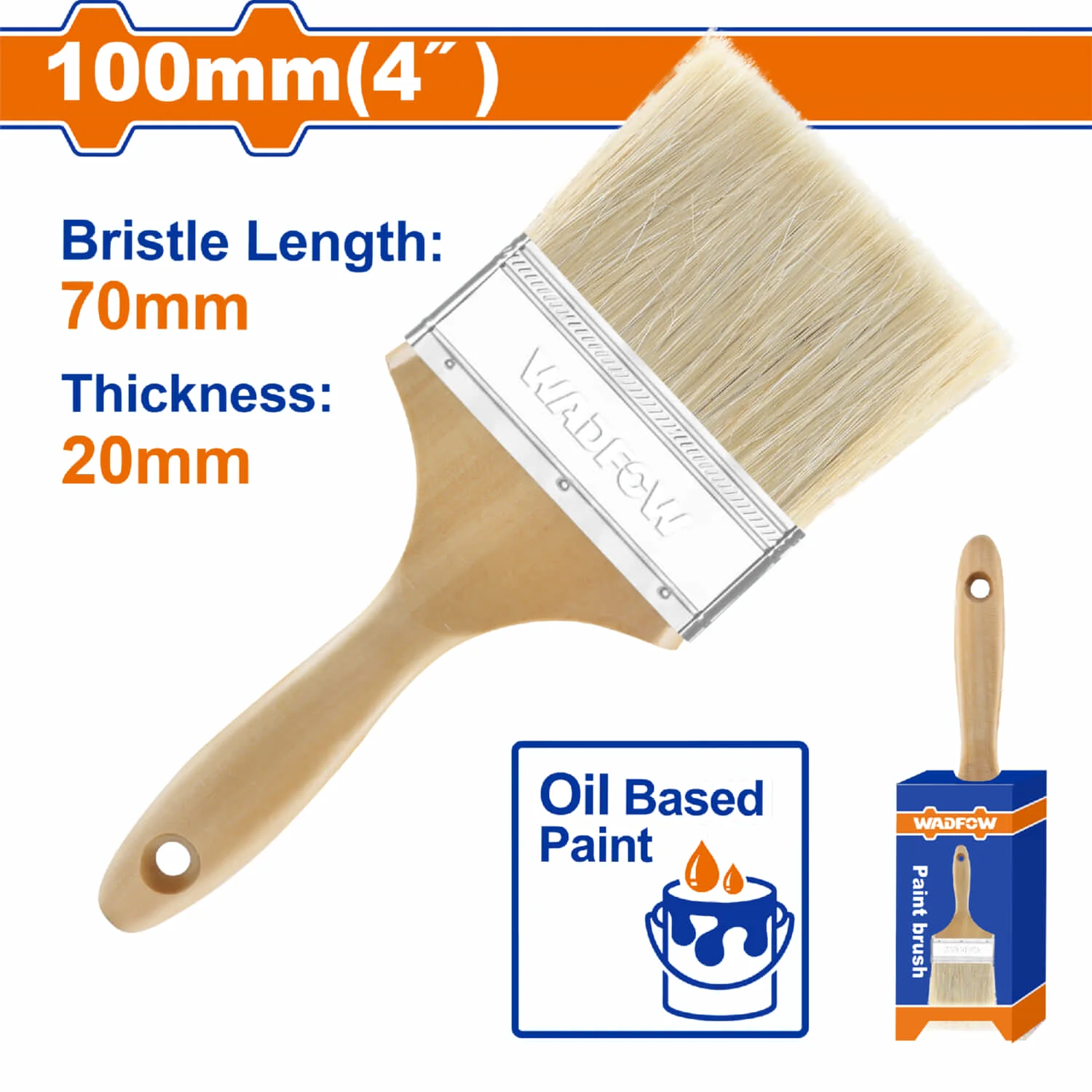 Pincel Para Pintura Al Óleo 4" (100Mm) Long 70Mm, Grosor 20Mm. Mango De Madera. Brocha