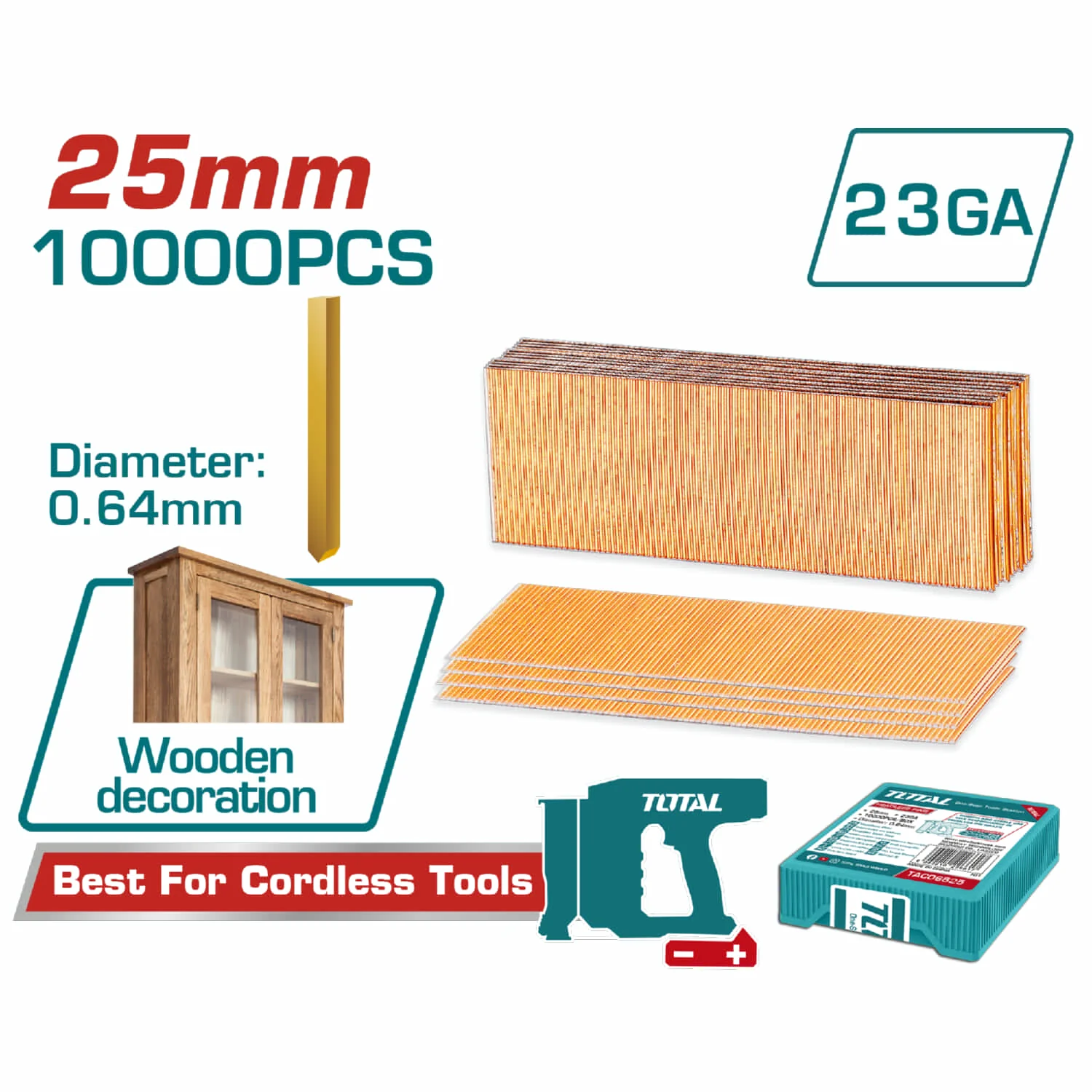 Pines Sin Cabeza 25Mm - 10000 Pzas. 23GA Ideal Para Clavadora TCBNLI3606