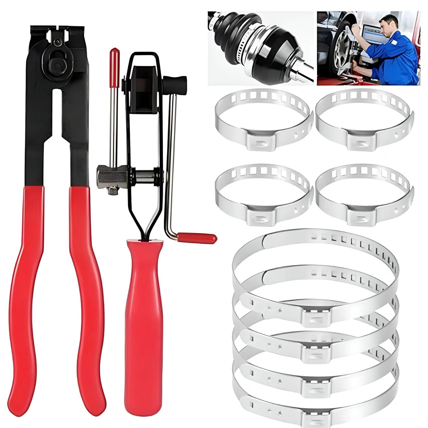 Pinzas Abrazaderas CV Sinfín Para Cubrepolvos (70-120Mm (4Pzas)  25-142Mm (4 Pzas) Y Alicates Para Ejes De Transmisión. Set De 10 Piezas. Juntas Para Autos Zunchos Metalicos