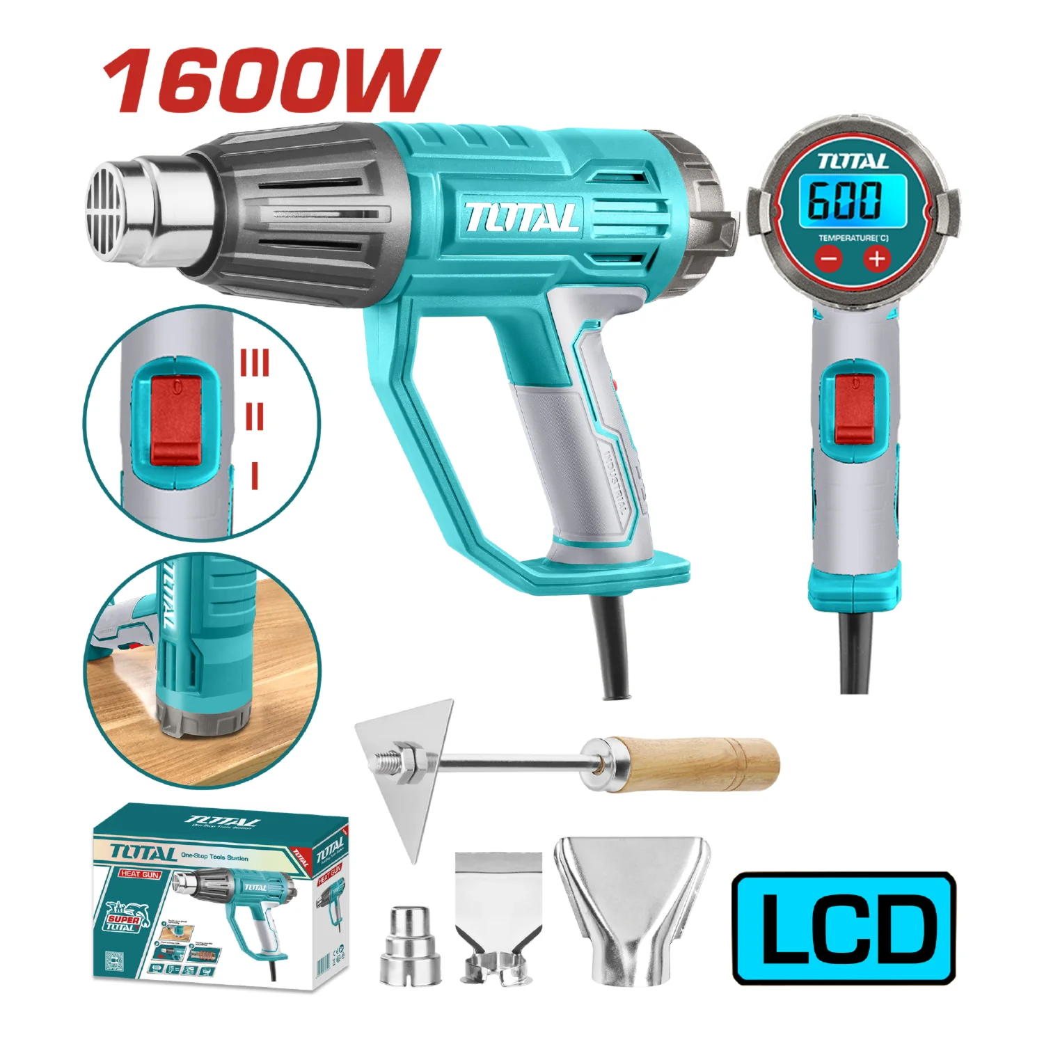 Pistola De Calor 1600W 50-600°C Pantalla LCD Incluye Accesorios. Blower Aire Caliente. Super Total - Image 2