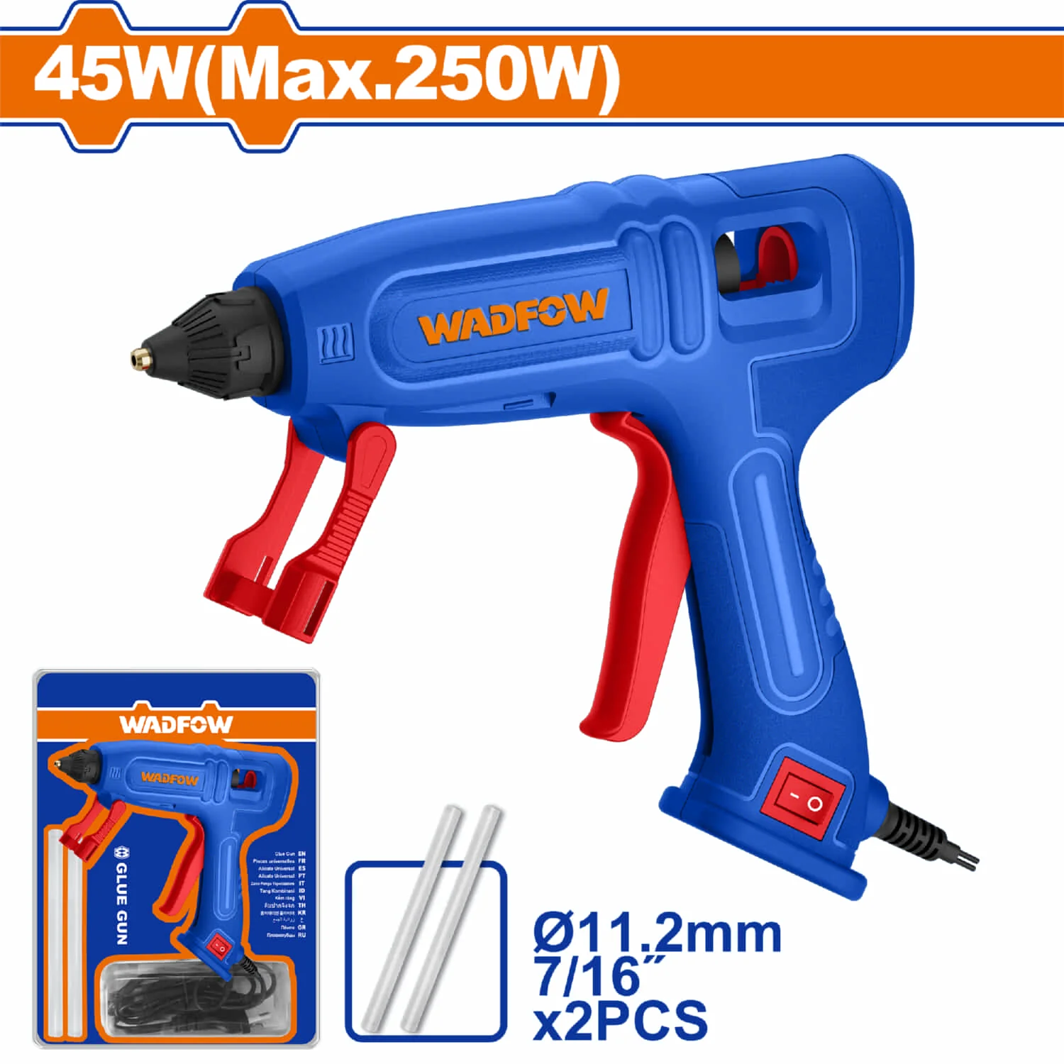 Pistola De Silicón 45W (Max 250W) 110-120V. Diámetro De La Barra:11,2 Mm Incluye 2 Barras De Pegamento 150Mm. Pistola Goma Caliente.
