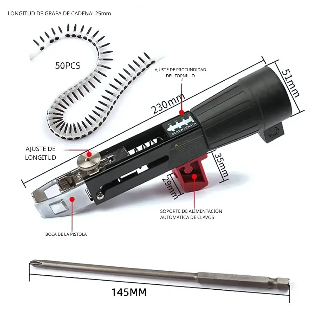 Pistola De Tornillo Eléctrica Para Paneles De Yeso. Automática Para Cinta De Tornillos. Adaptador Automático Para Taladro, Ajustable Y Fácil De Usar - Image 4