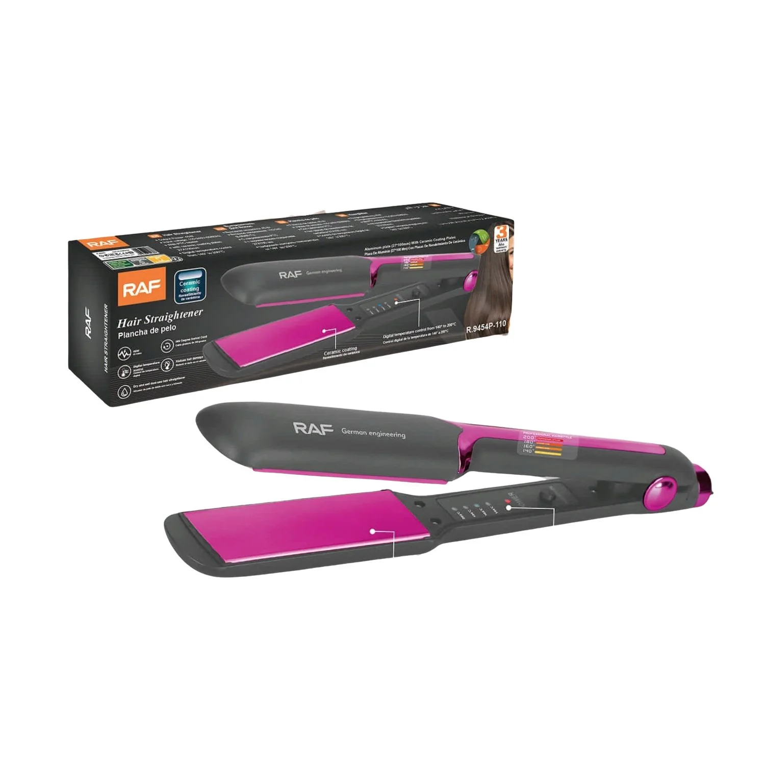 Plancha De Pelo Profesional 45W  Control 140°-200°C Uso Seco Y Húmedo Con Revestimiento Cerámico 110V/60Hz - Image 2