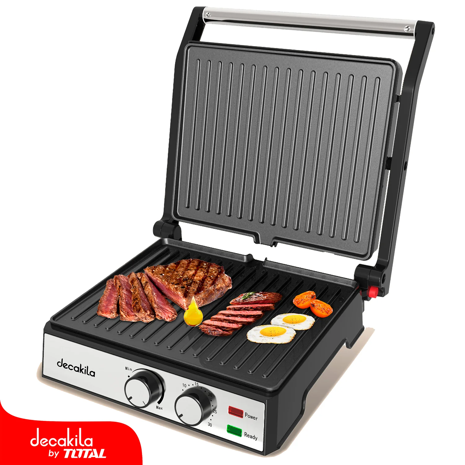 Plancha Eléctrica Con Control De Temperatura Y Temporizador - 1500W, L290xw240mm. 4 Rebanadas. Grill - Image 2