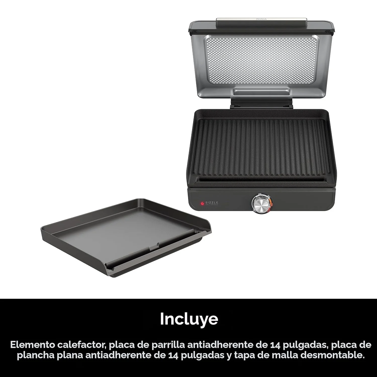 Plancha Y Parrilla Eléctrica De Interior Ninja Sizzle. 2 En 1 Con Placas Intercambiables Antiadherentes De 14 Pulgadas. - Image 4