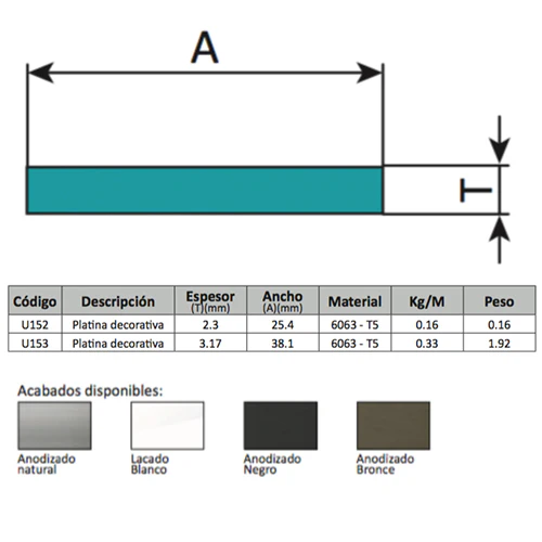 Platina Decorativa 2". Espesor 3.00 Mm Largo 5.85 Mts. Material 6063-T5. Acabado Anonizado Silver - Image 2