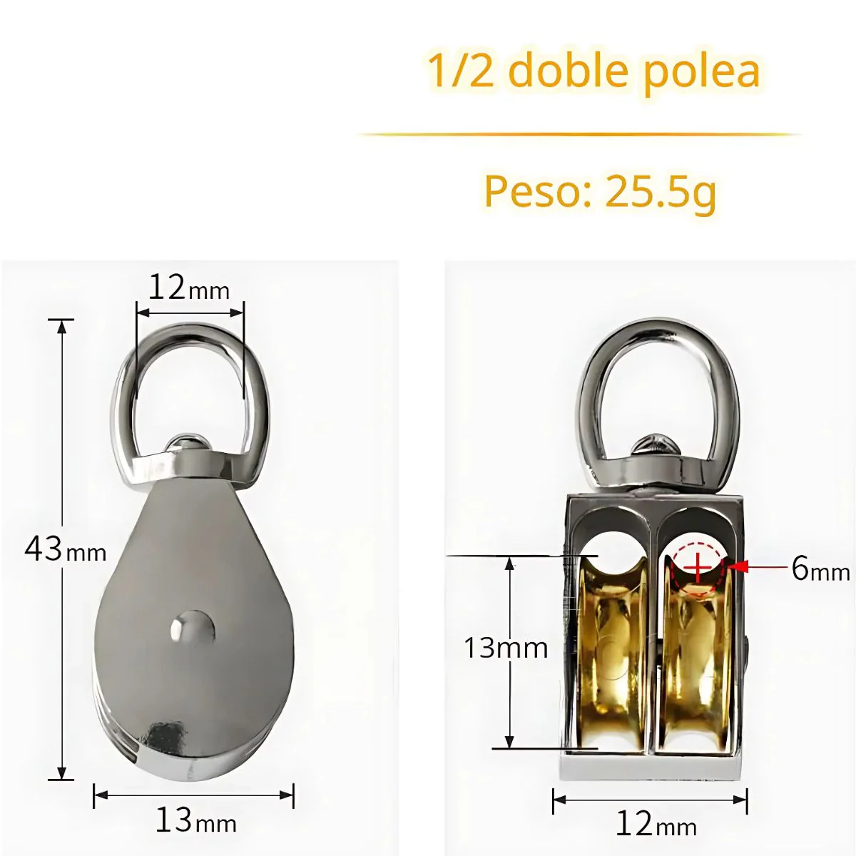 Polea Giratoria Para Cuerdas 6Mm. Polea Doble 1/2 Para Noria Y Tracción Ligera De Cuerda Metálica. Garrucha. - Image 2