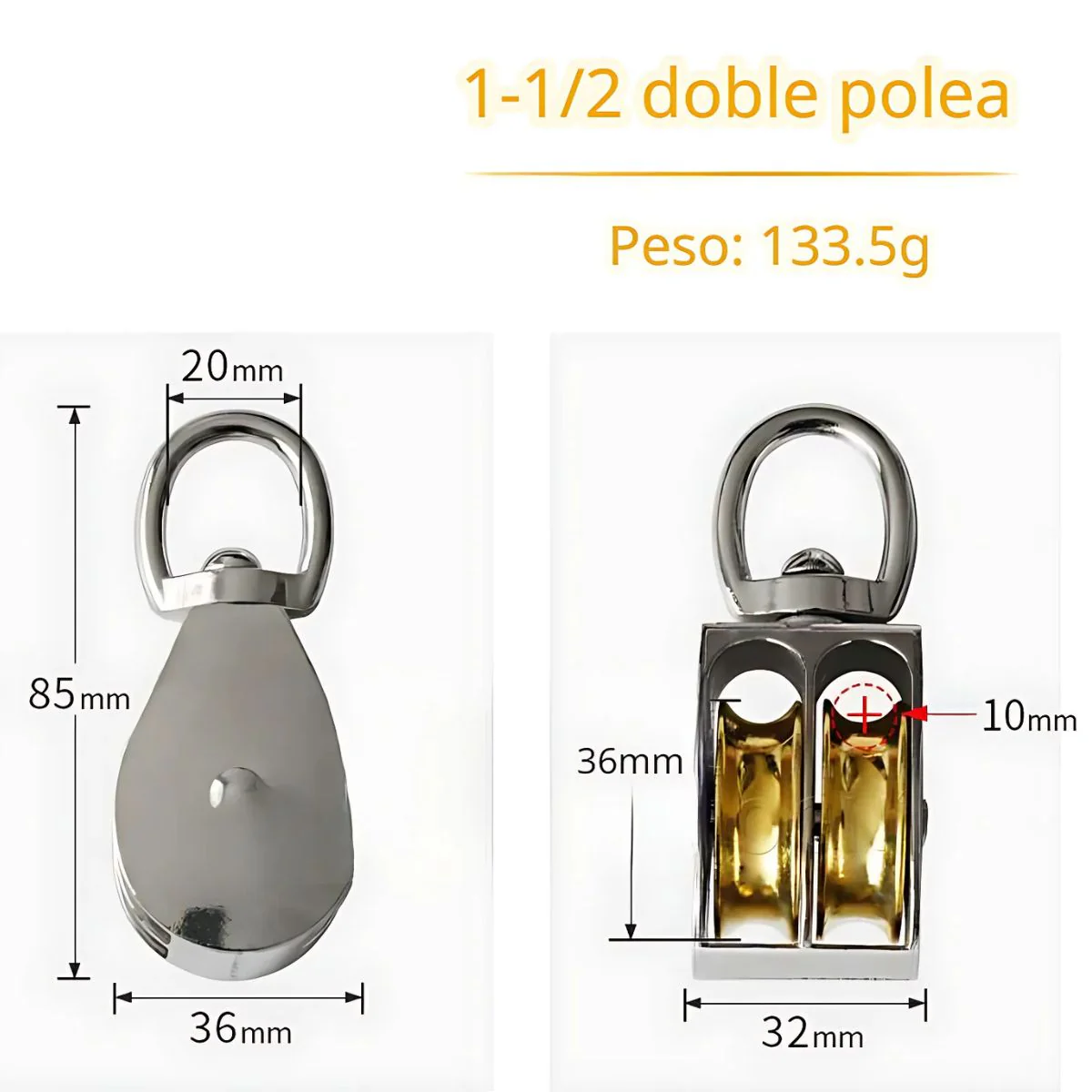Polea Para Cable 10Mm. Polea Doble Giratoria 1-1/2" Para Norias Y Sistemas De Carga Liviana. Garrucha. - Image 2