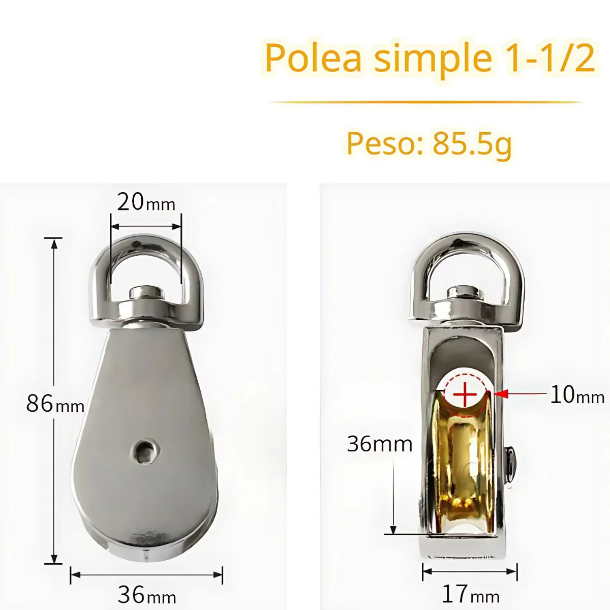 Polea Para Cable 10Mm Polea Giratoria 1-1/2 Pulgada De Aleación Zinc Para Norias Y Carga Ligera. Garrucha. - Image 2