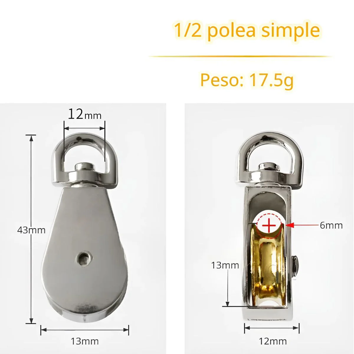 Polea Para Cable De 6Mm. Polea Giratoria De Aleación De Zinc 1/2" Para Cable O Cuerdas Y Cargas Ligeras. Garrucha. - Image 2