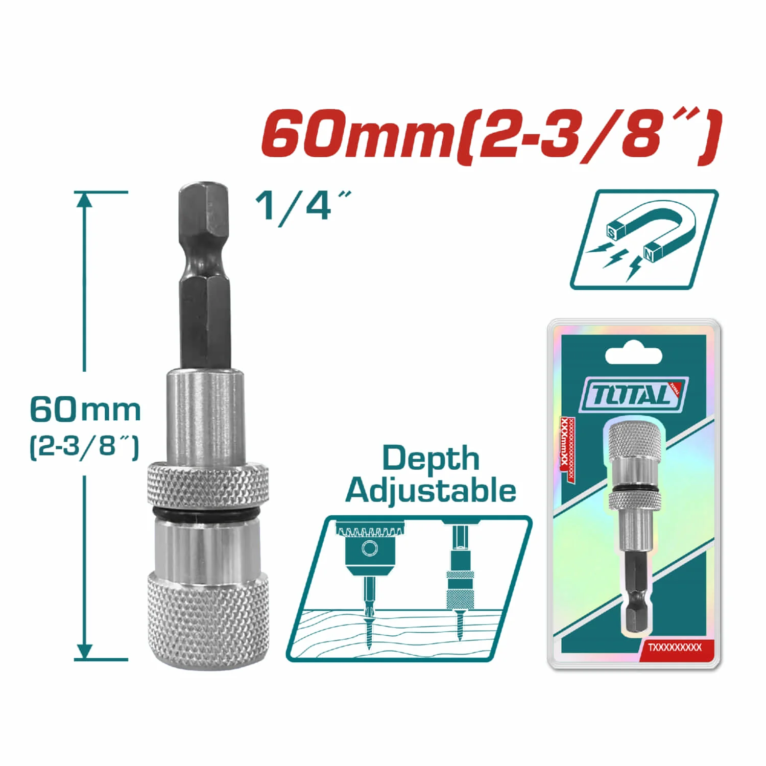 Portapuntas De Destornillador Con Soporte De Precisión 60 Mm.(2-3/8"). Magnético.