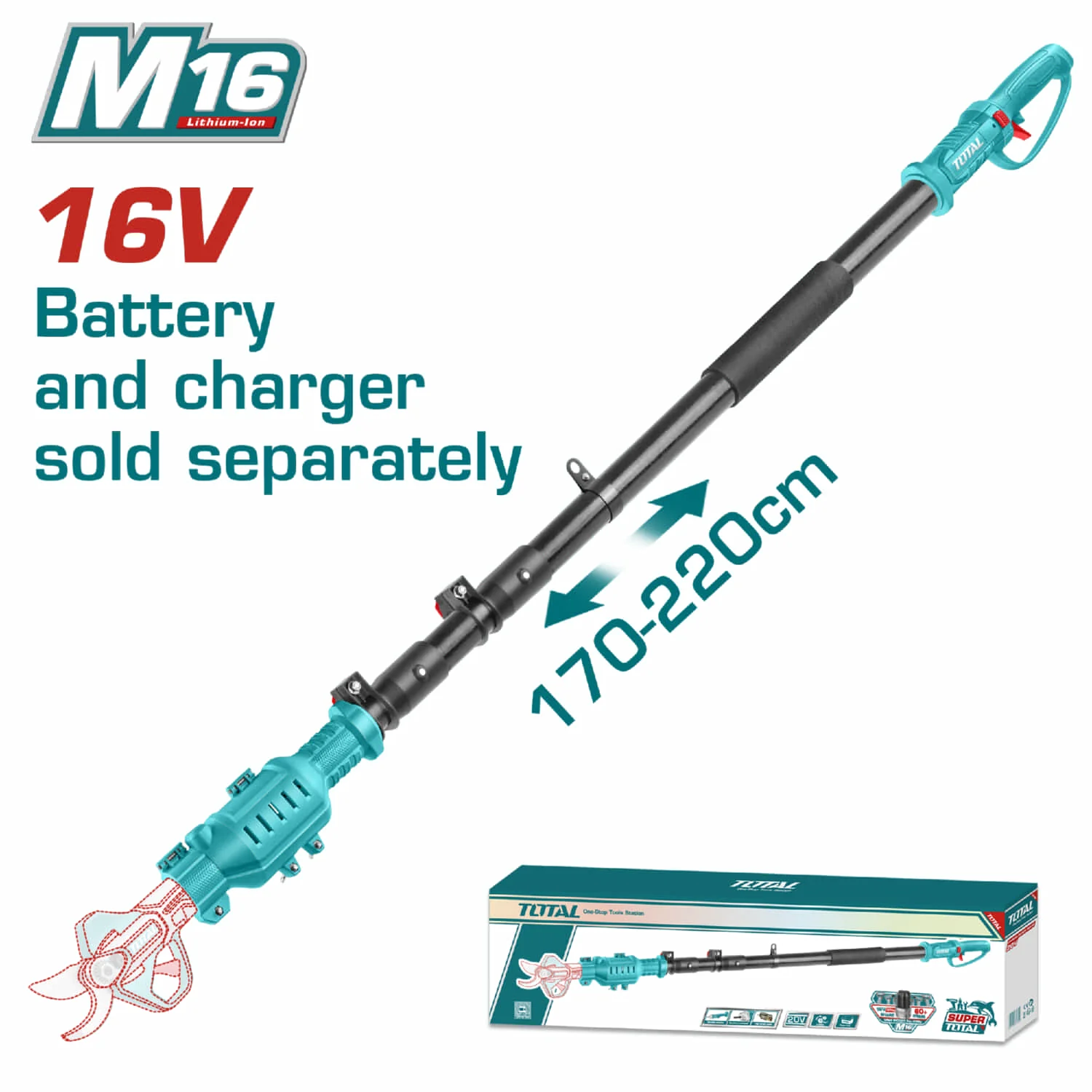 Poste Podador Extensible 16V Para Máquinas 1.7M-2.2M Compatible Con Tijeras De Podar TSSLI16258 TSSLI162581 Batería Y Cargador Por Separado.
