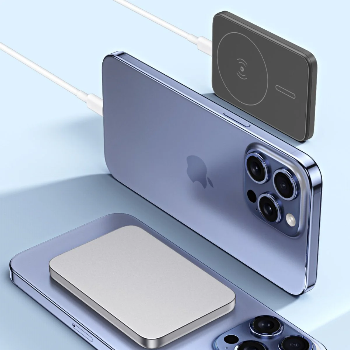 Power Bank Magnético Portátil Gris 10,000Mah 15W Carga Rápida. Ideal Con Android Y Apple. Bateria Cargador Portátil Celular.