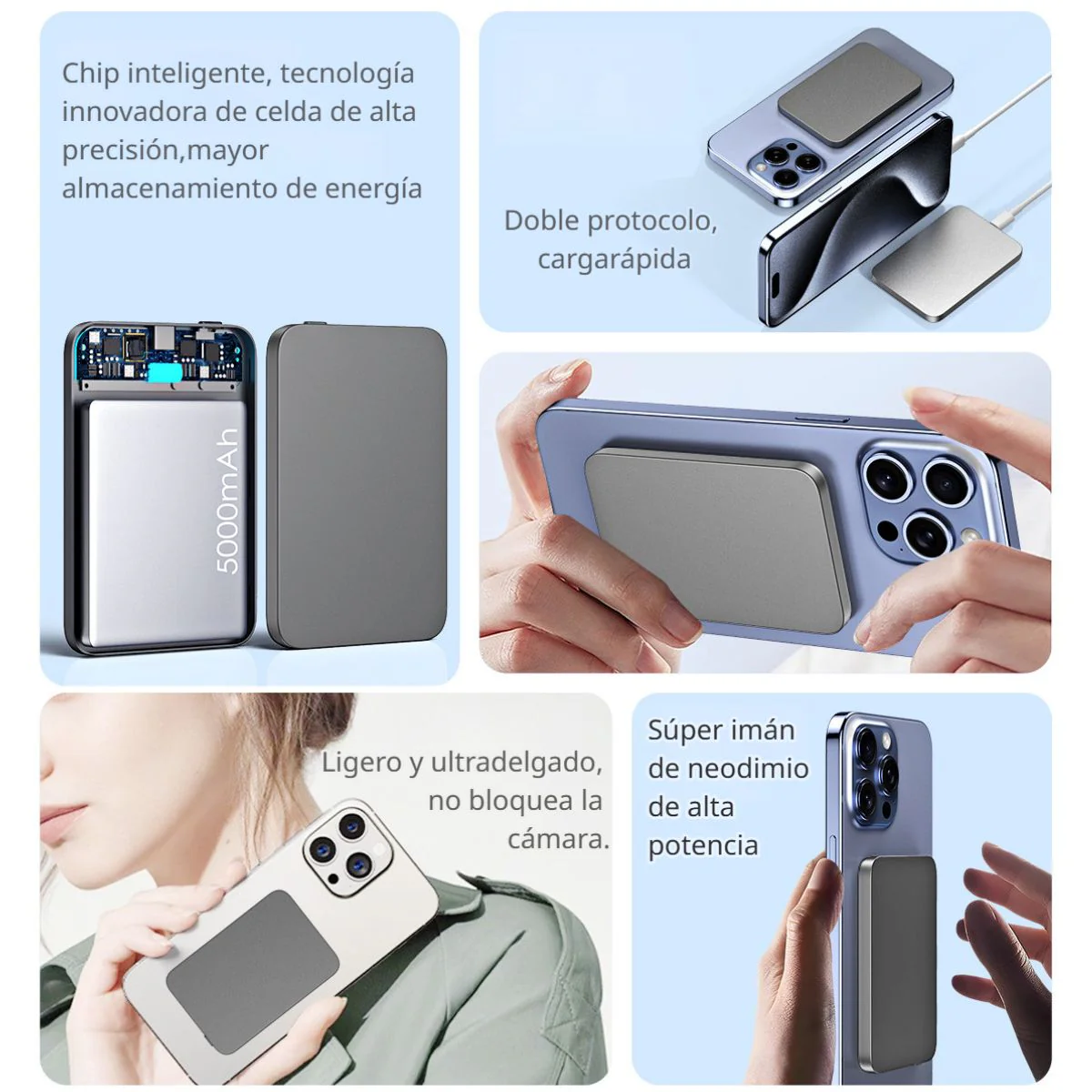Power Bank Magnético Portátil Gris 10,000Mah 15W Carga Rápida. Ideal Con Android Y Apple. Bateria Cargador Portátil Celular. - Image 2