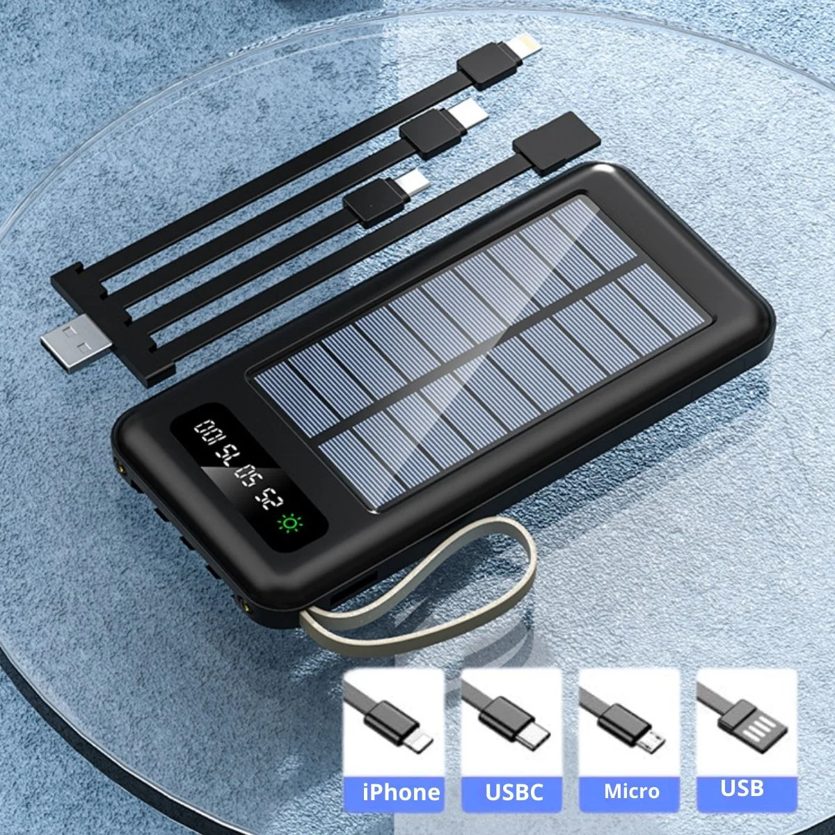 Power Bank Solar 10000 Mah Con Cable Integrado. Compatible Con Tipo-C, Micro USB, Lightning. Cargador Portátil Para Celulares Con Panel Solar. - Image 4