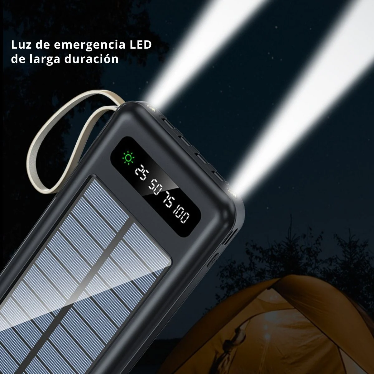 Power Bank Solar 10000 Mah Con Cable Integrado. Compatible Con Tipo-C, Micro USB, Lightning. Cargador Portátil Para Celulares Con Panel Solar. - Image 5