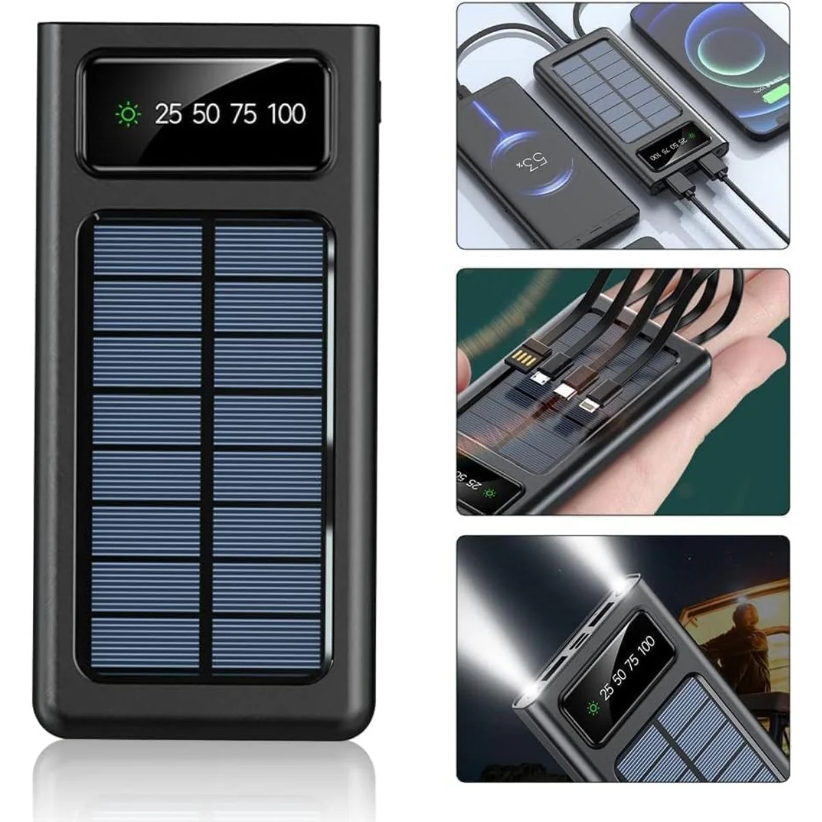 Power Bank Solar 10000 Mah Con Cable Integrado. Compatible Con Tipo-C, Micro USB, Lightning. Cargador Portátil Para Celulares Con Panel Solar. - Image 6
