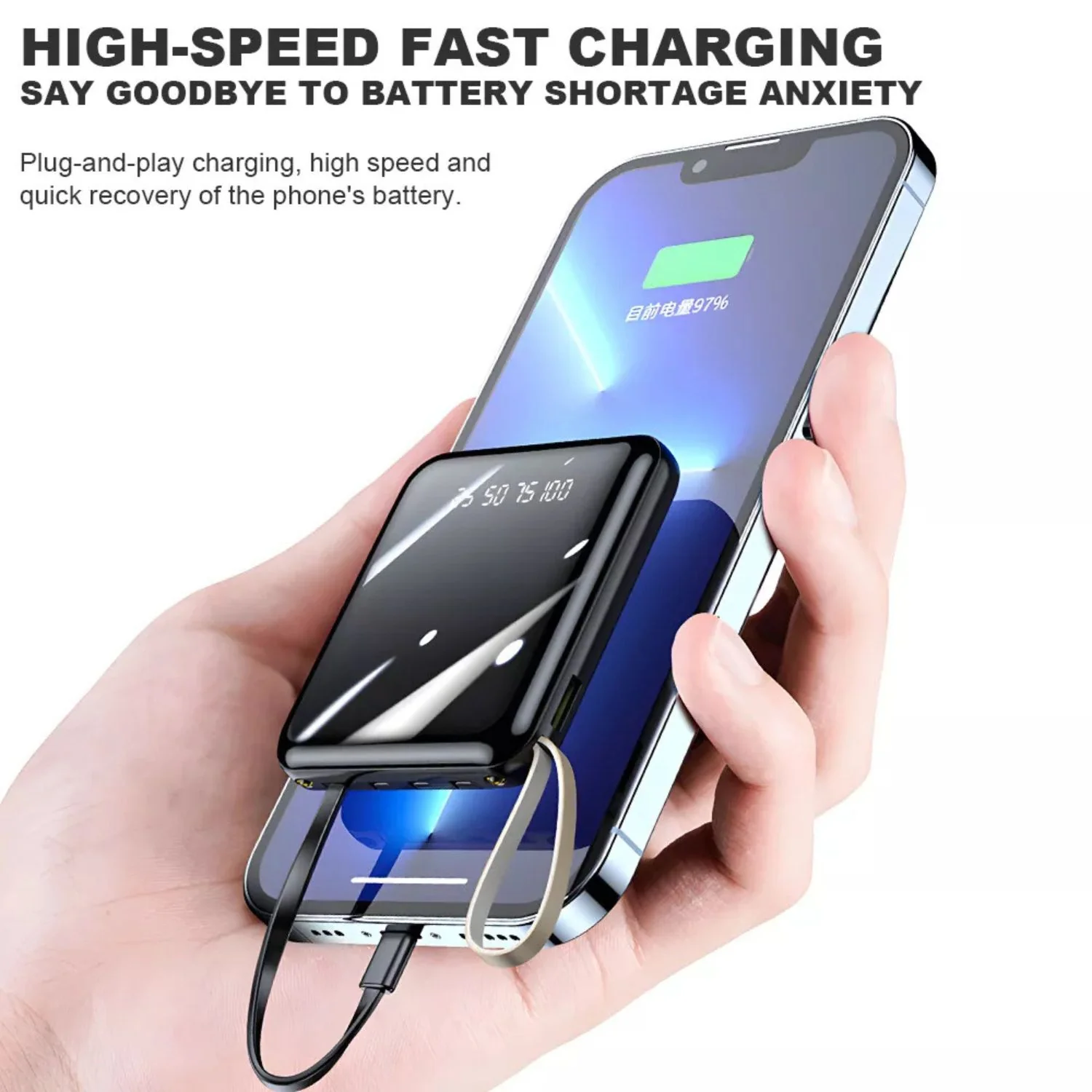 Power Bank Portátil Negro 10000Mah 10W Carga Rápida  2 En 1, Pantalla LED. Ideal Con Android Y Apple. Bateria Cargador Portátil Celular - Image 3