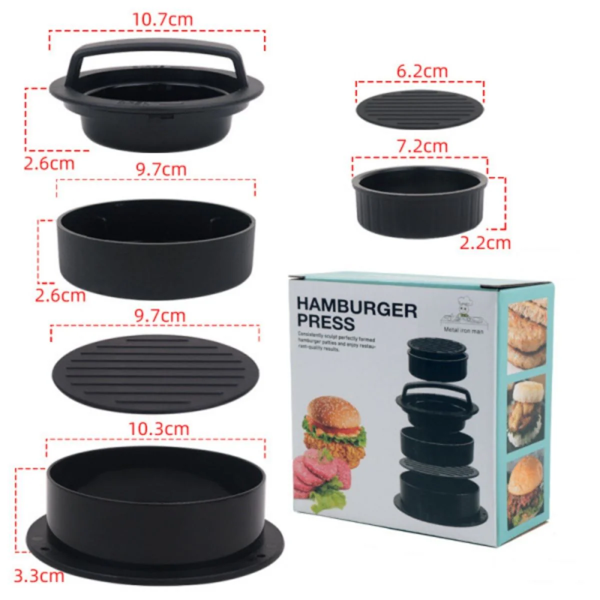 Prensa Molde Para Hamburguesas 2.8” (7.2Cm) 3.8” (9.7Cm) 4.1” (10.3Cm) Antihaderente De Plástico Resistente Grado Alimenticio. - Image 2