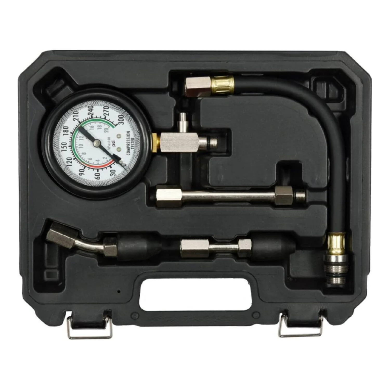 Probador De Compresión Manómetro De 2.5" Con Doble Escala, 300Psi. Set De 5 Piezas.