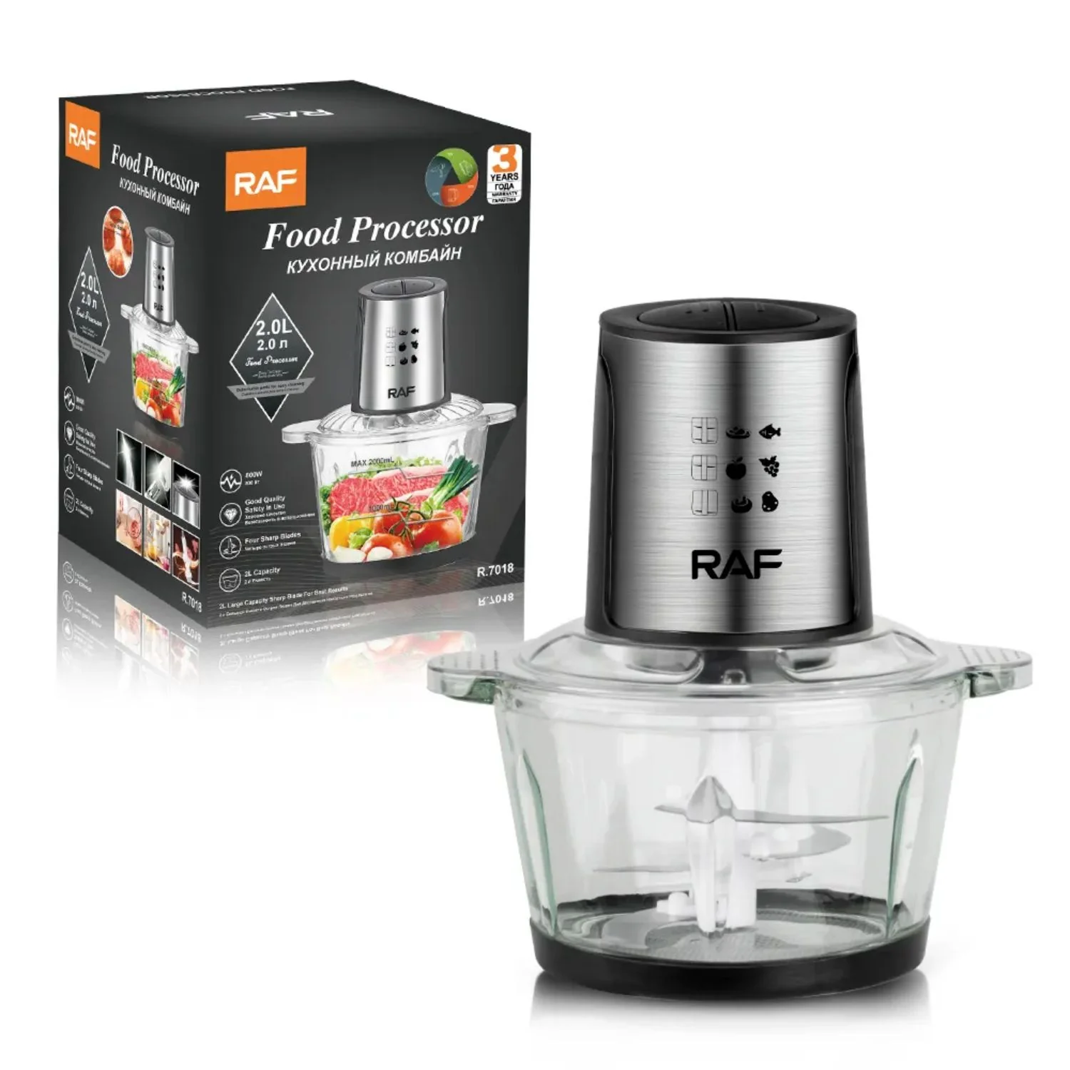 Procesador De Alimentos 300W Bowl Vidrio 2L Con 4 Cuchillas Espirales 110V/60 Hz. Mezclador De Alimentos. - Image 2