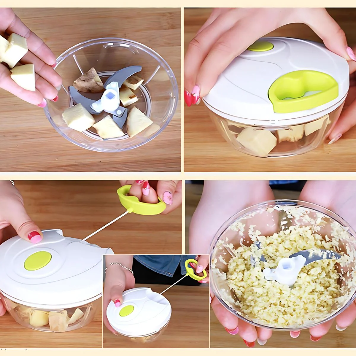 Procesador De Alimentos Manual Por Cuerda. Mini Picador Manual De 3 Cuchillas. Tritura Ajo, Verduras Y Frutas. - Image 3