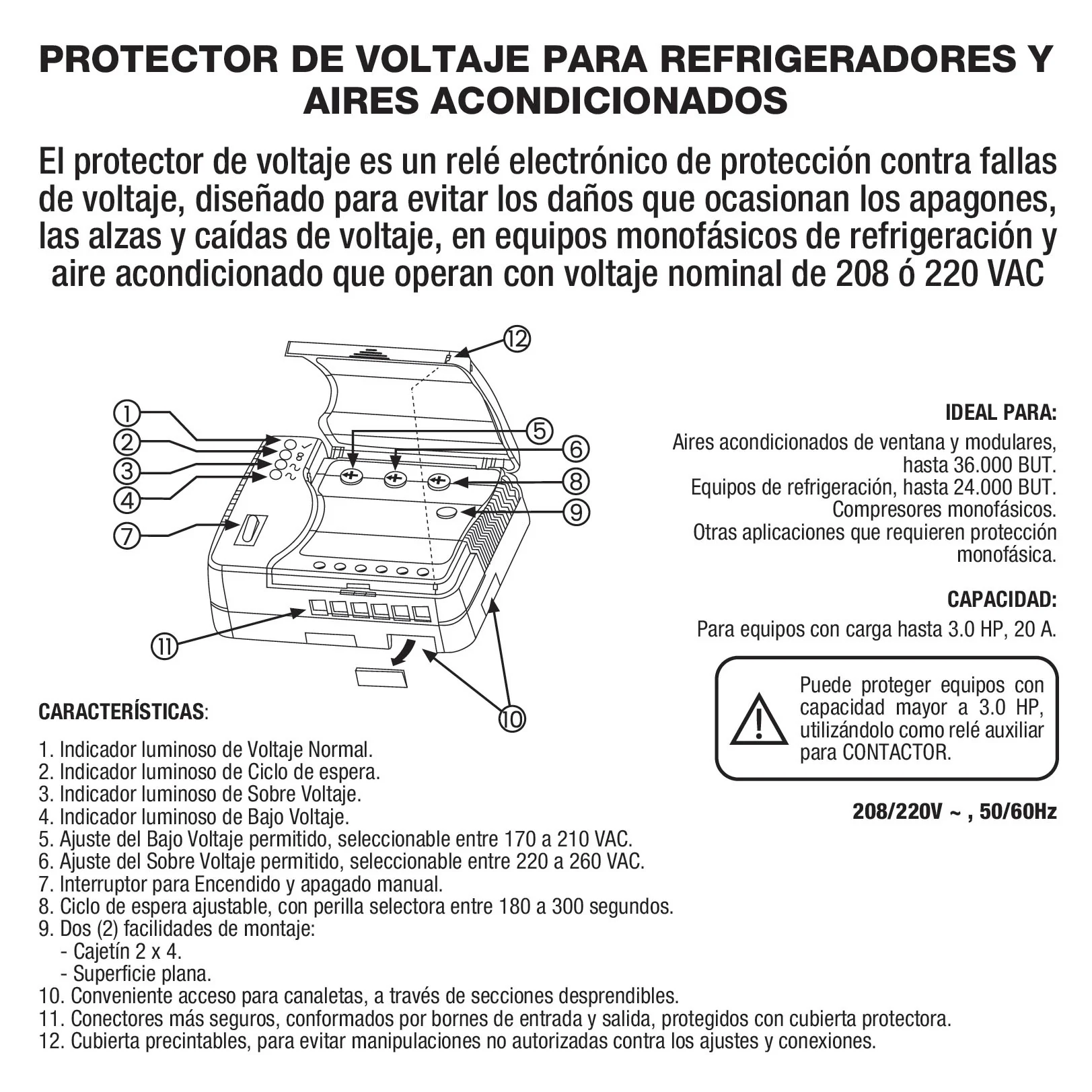 Protector De Voltaje 220Volt - 50/60Hz. Corriente 20A Para Aires Acondicionados Inverter Y Refrigeradores Con Retardo Ajustable - Image 3