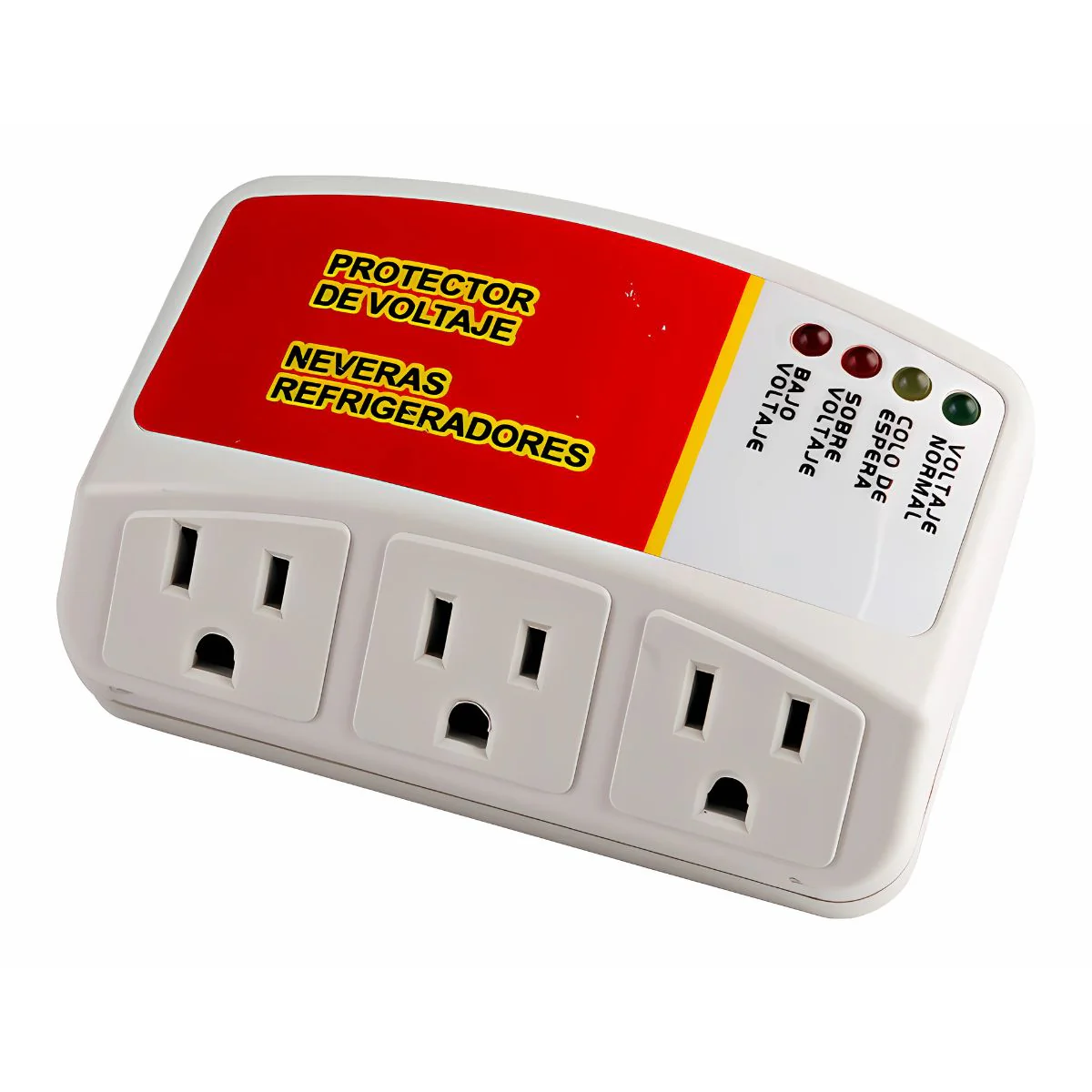 Protector De Voltaje Enchufable Para Neveras, Refrigeradores Y Equipos Electrónicos Con 3 Tomas Y Luces LED. Supresor De Picos. 110V