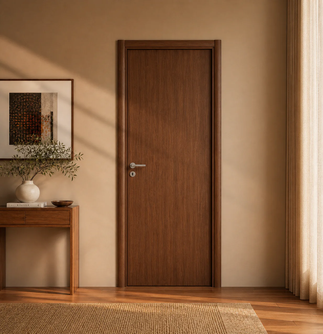 Puerta WPC 45Mm Madera Interior Roble Oscuro Recamara 100X215cm Incluye Marco Completo Y Herrajes Silver. Altisima Calidad Y Resistencia