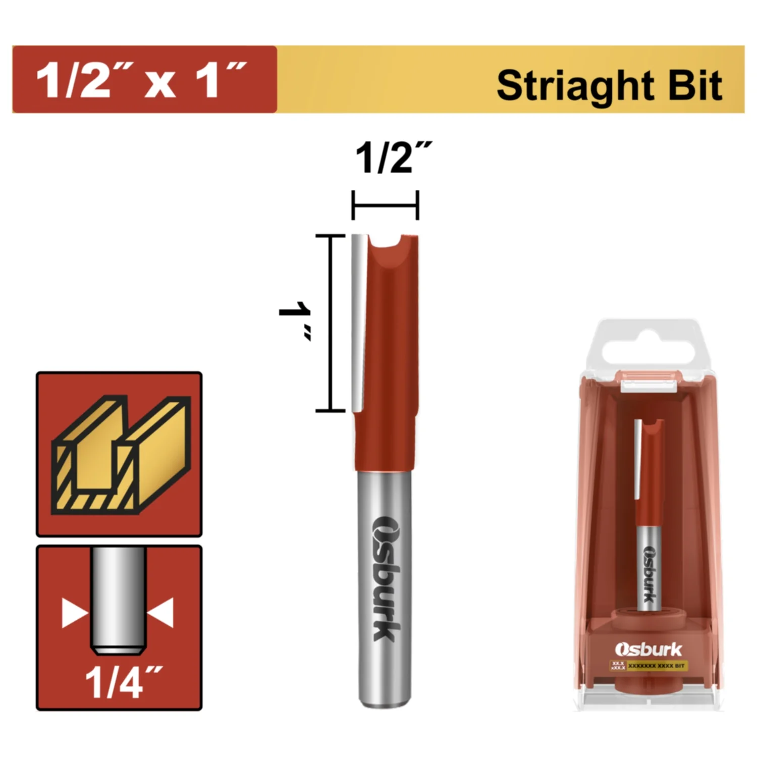Punta De Router Recta 1/2"X1" Vastago De 1/4"