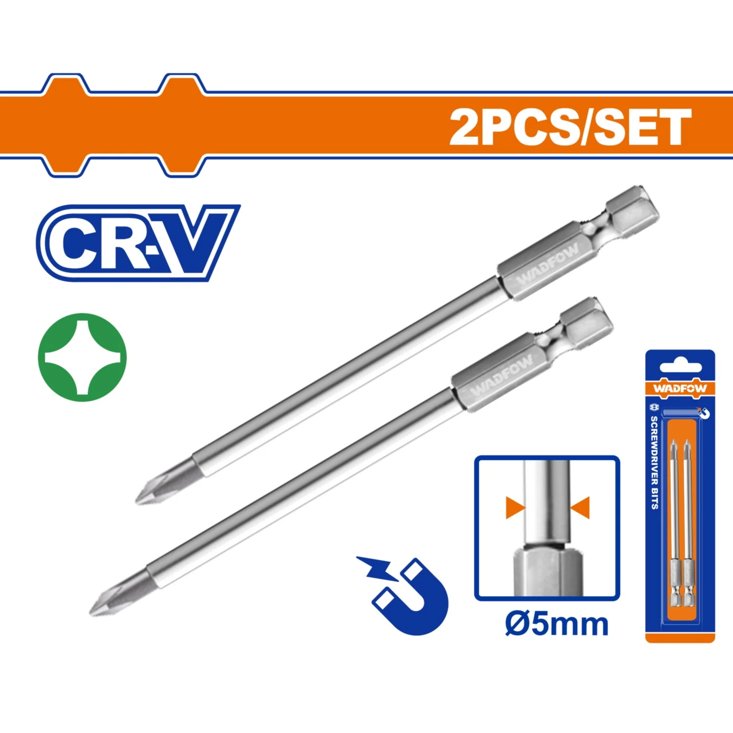 Puntas De Destornillador Estrella Cr-V  Punta Magnética. Set De 2 Piezas.