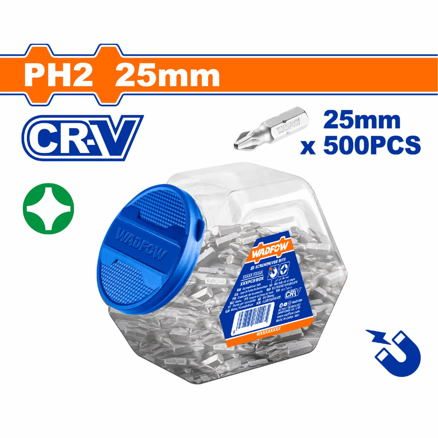 Puntas De Destornillador PH2 25Mm Superficie Arenada Magneticas Antideslizantes. CR-V Caja 500 Pzas