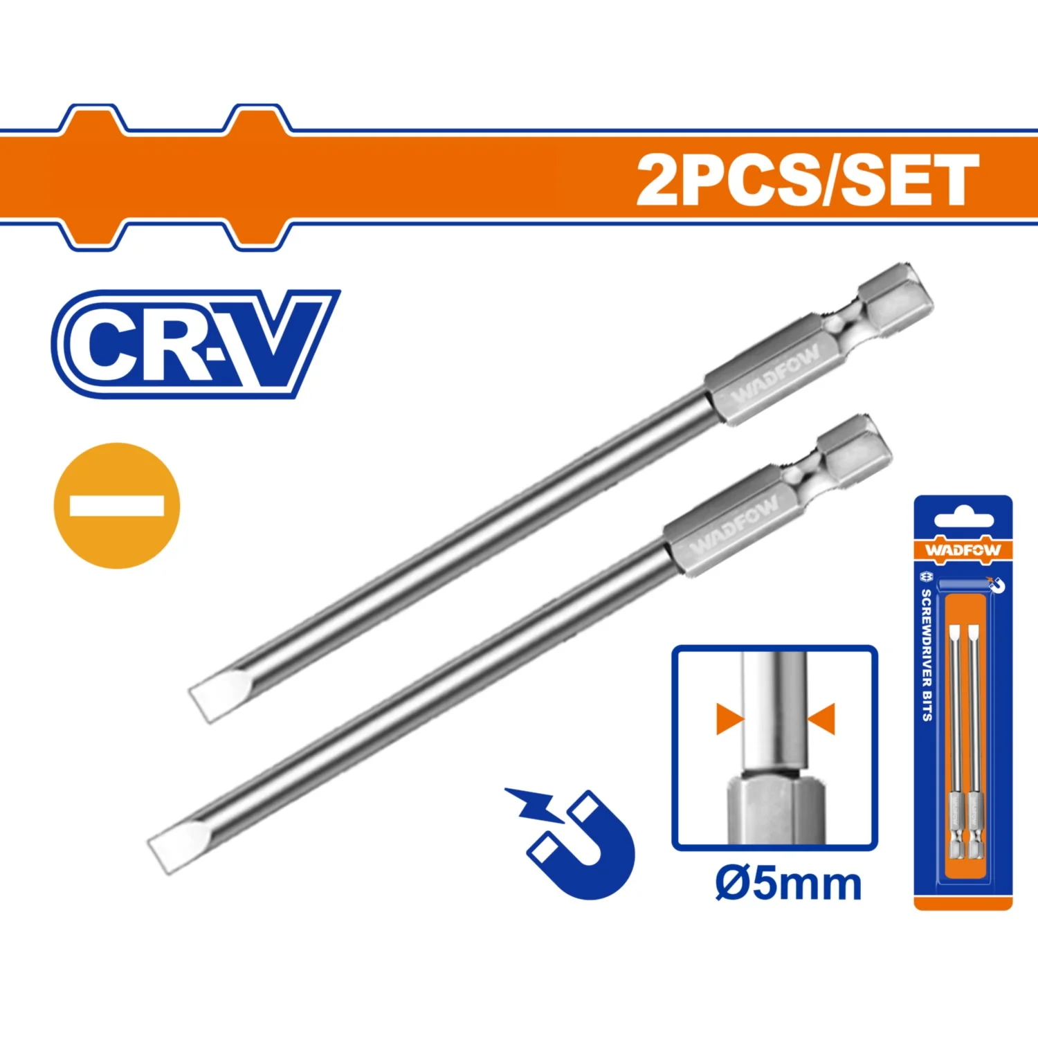 Puntas De Destornillador Plano Cr-V Punta Magnética. Set De 2 Piezas.