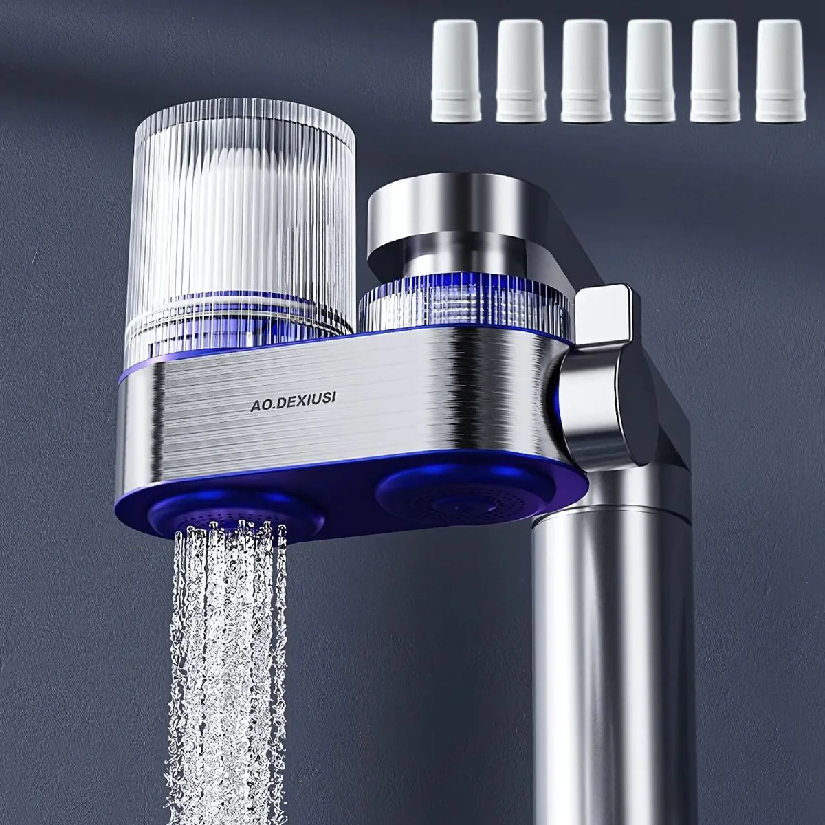 Purificador De Agua Para Grifo Filtro De Agua Para Llave De Cocina. (Incluye 6 Repuestos). Fácil Instalación Y Doble Salida.